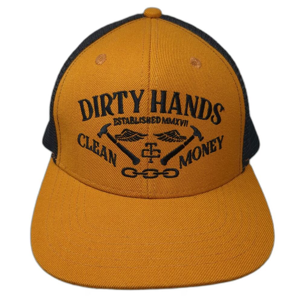 Troll Co Trucker Hat Brown One Size Dirty Hands Clean Money Mesh Back Flat Brim